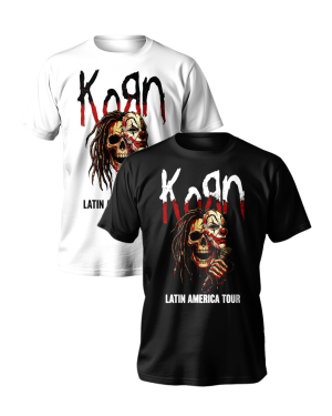 camiseta korn latin america tour unissex, estampa korn nu metal, camiseta banda metal, roupa rock pesada